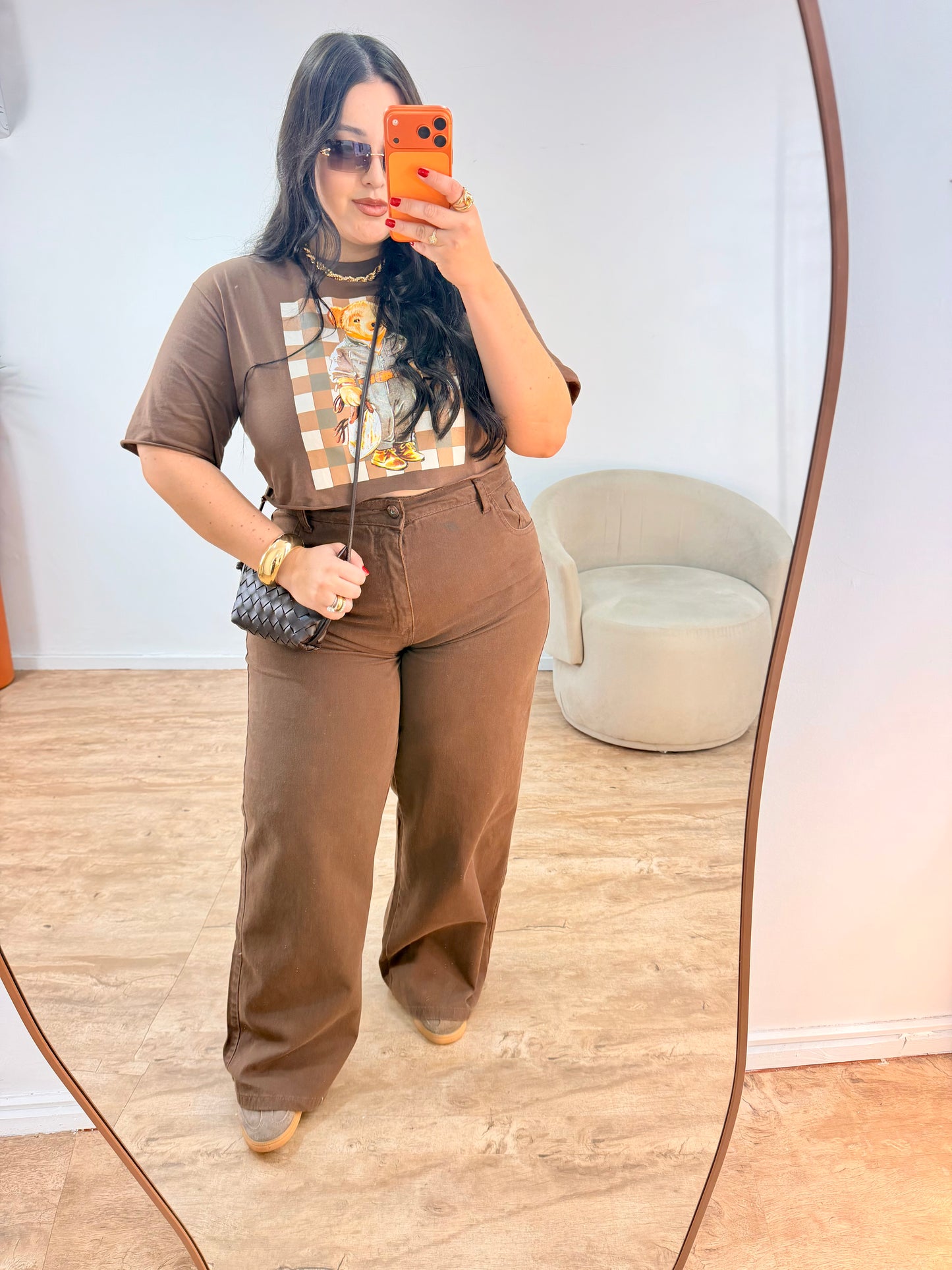 Cropped Feminino em Algodão Estampa Urso