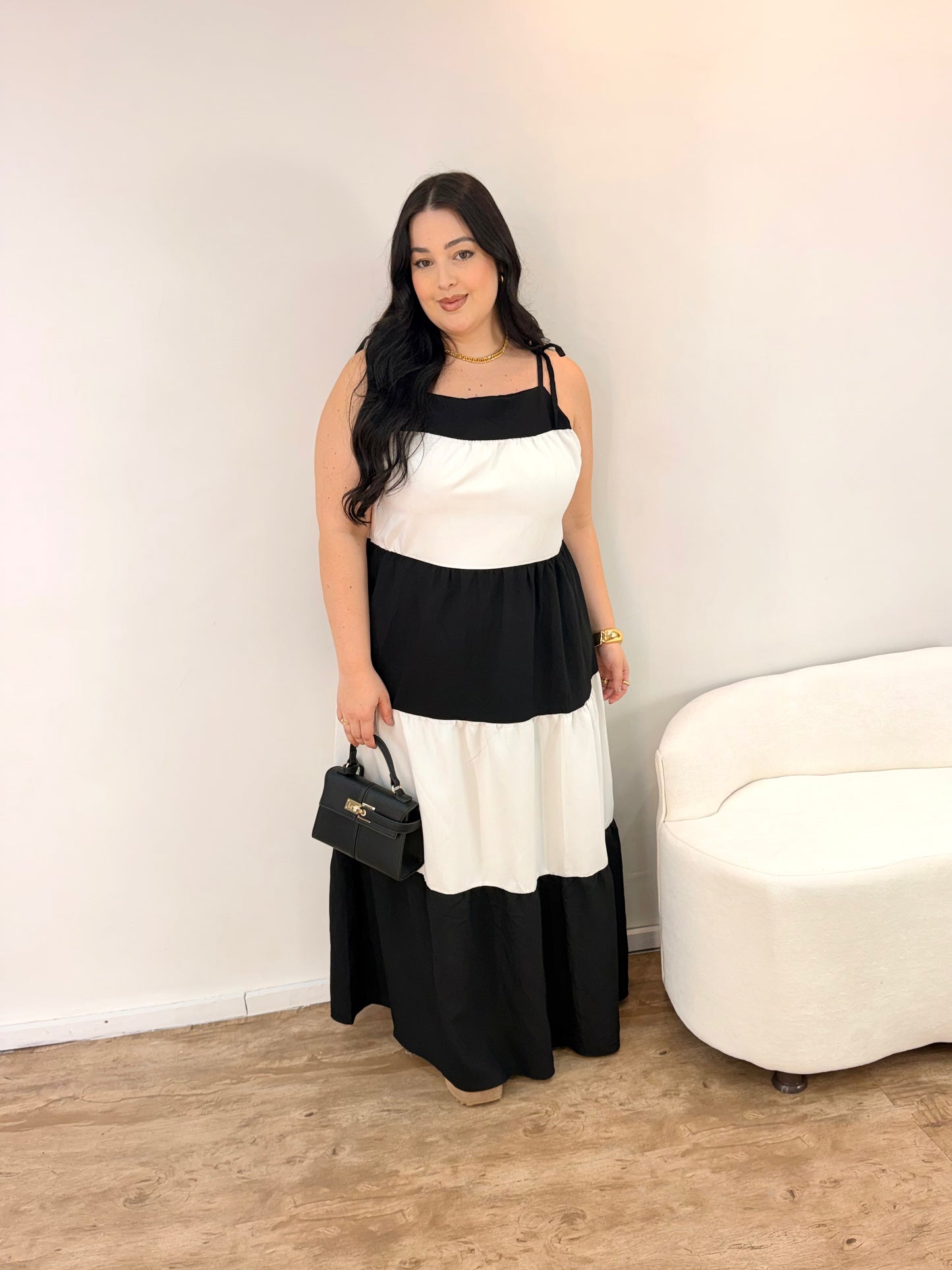 Vestido Longo com Alça Bicolor