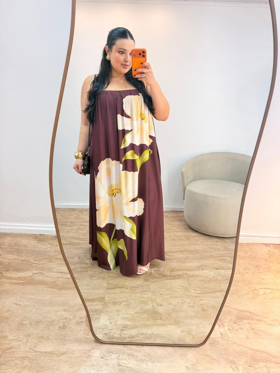 Vestido longo Alcinha Papoula Farm