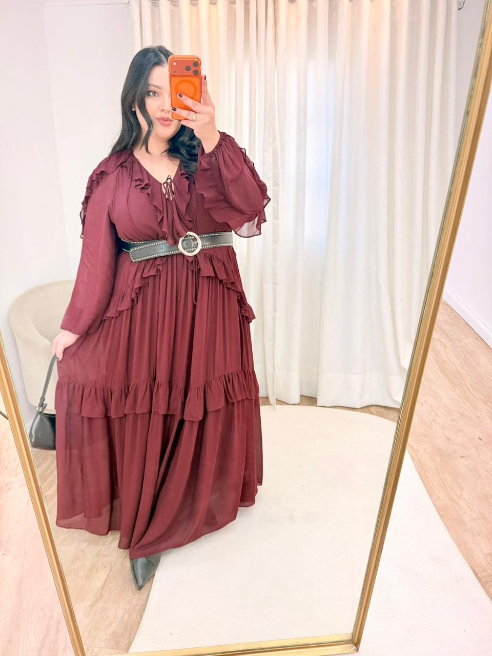 Vestido Manga Babados Farm