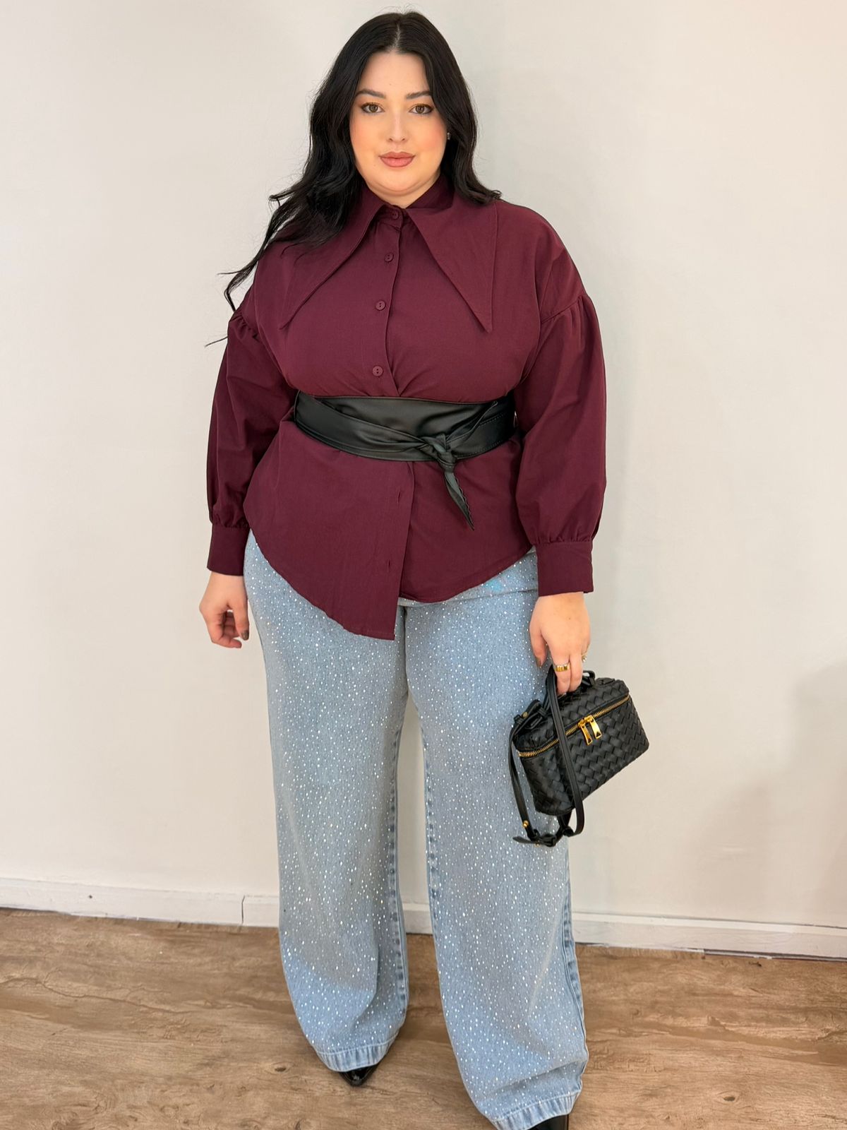 Calça Jeans Wide Leg com Brilho Clara
