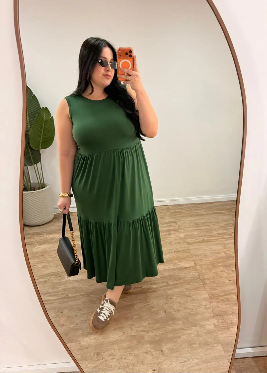 Vestido Feminino em Malha Sem Manga Elegante Maria