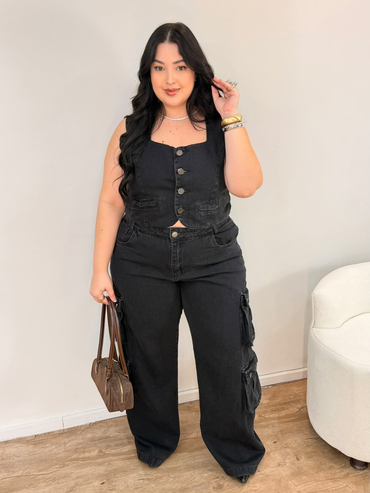 Conjunto Jeans Preto Cargo Utility