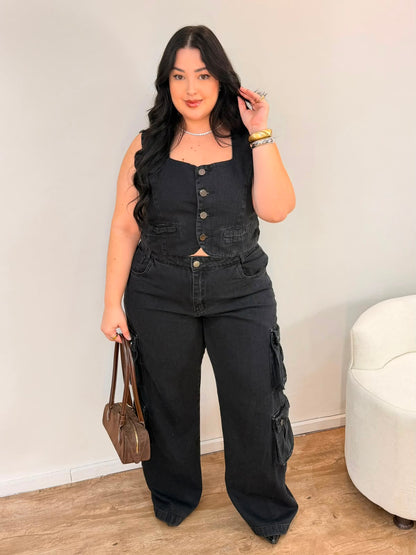 Conjunto Jeans Preto Cargo Utility