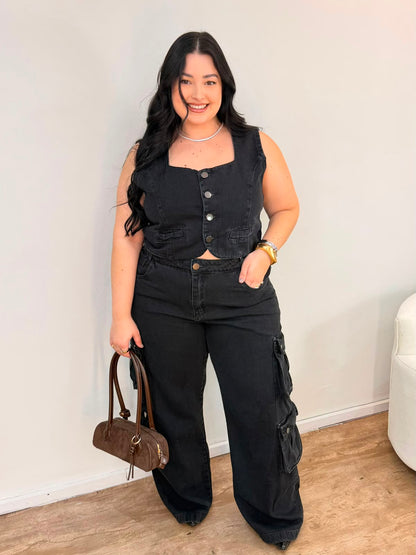 Conjunto Jeans Preto Cargo Utility