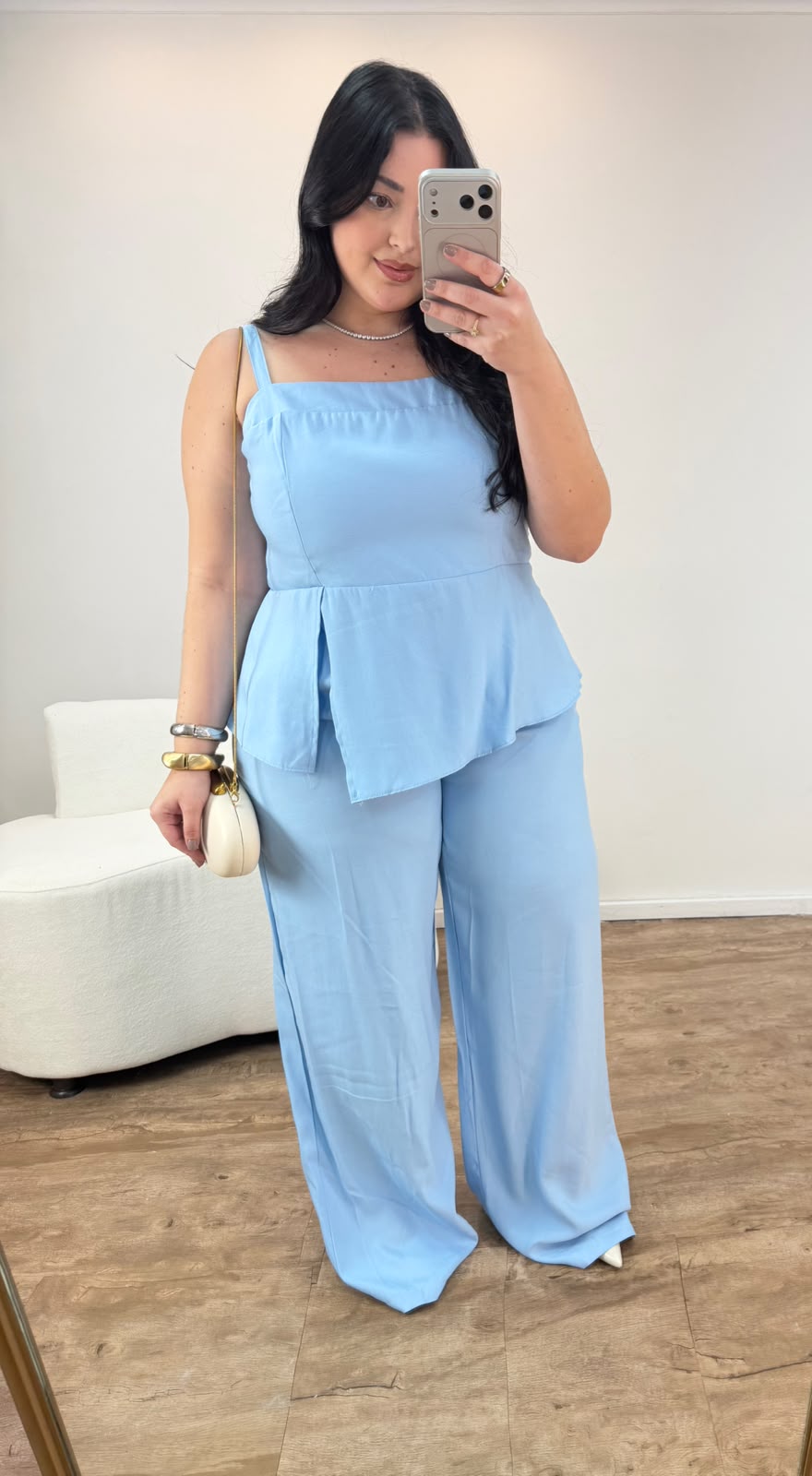 Conjunto com Blusa e Calça Pantalona em Marrant Laila Azul Bebê