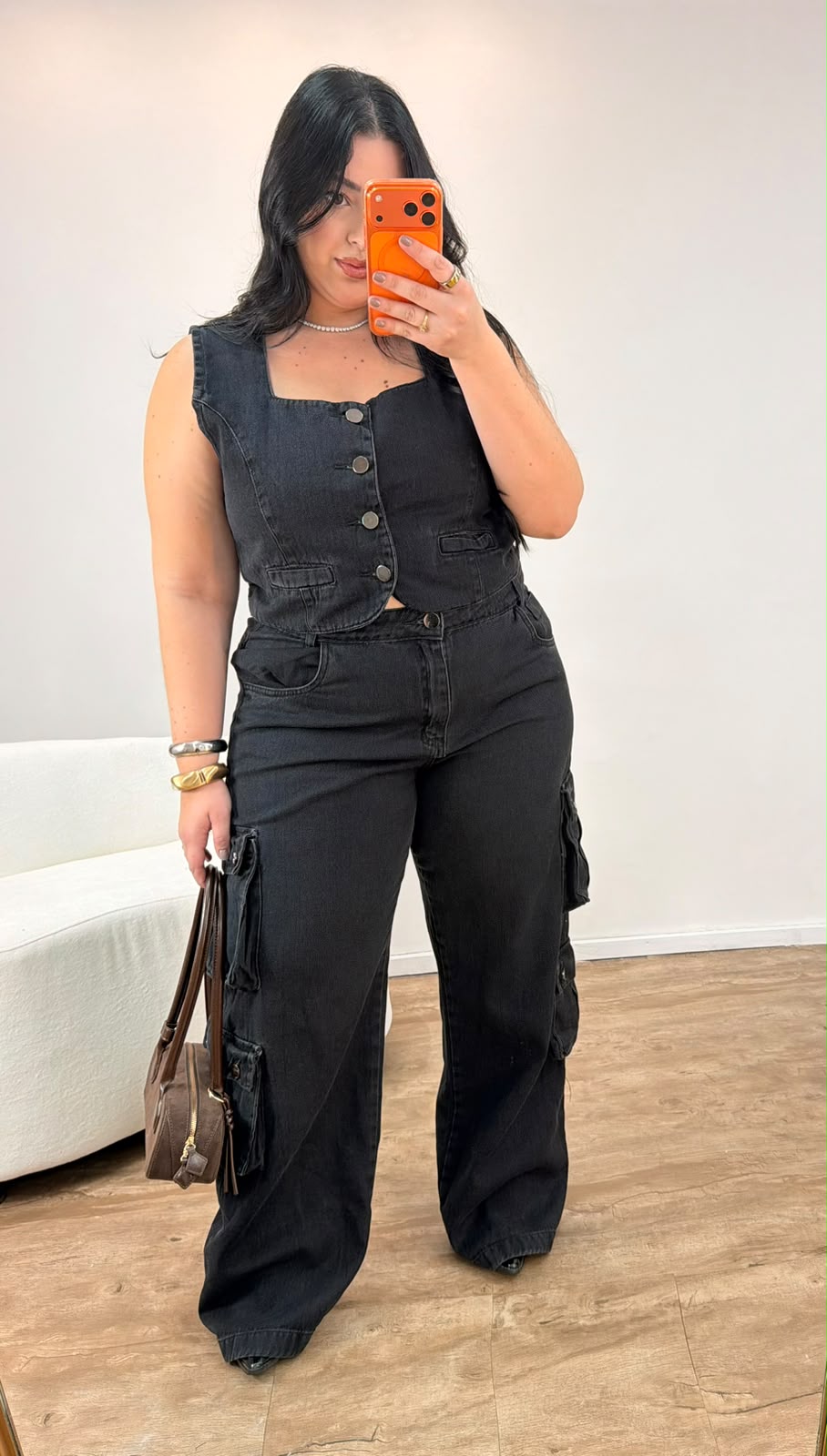 Conjunto Jeans Preto Cargo Utility