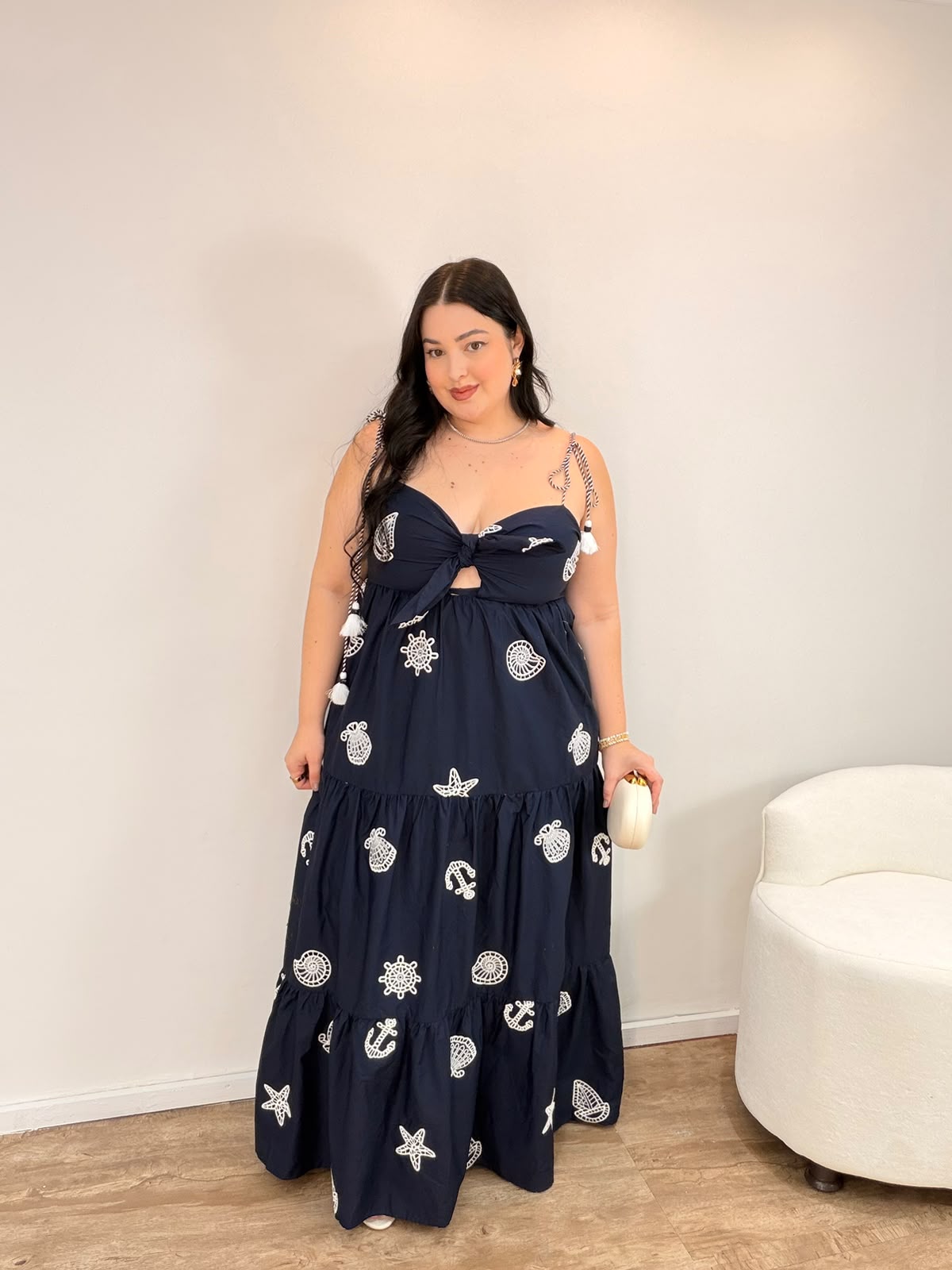 Vestido Richelieu Colagem Navy Farm
