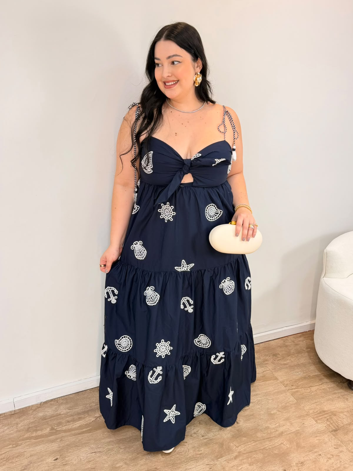 Vestido Richelieu Colagem Navy Farm