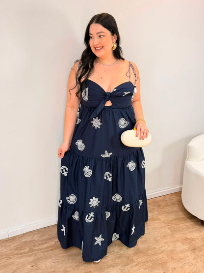 Vestido Richelieu Colagem Navy Farm