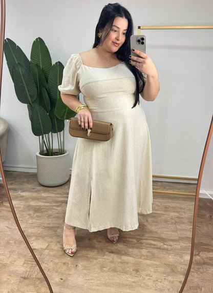 Vestido Midi Ombro a Ombro em Linho Ana Luiza