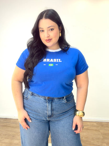 Camiseta do Brasil com Listra Bordada