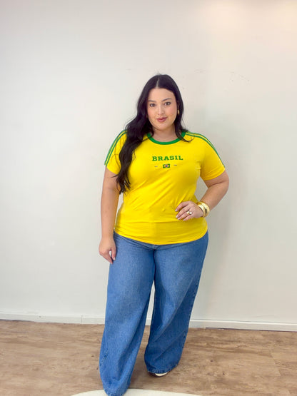 Camiseta do Brasil com Listra Bordada