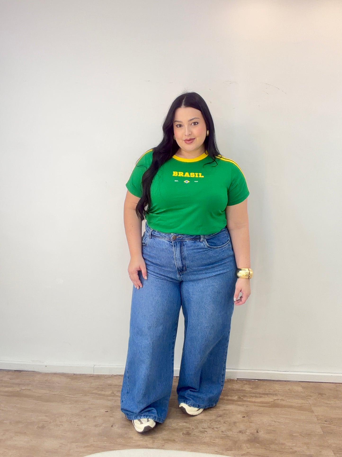Camiseta do Brasil com Listra Bordada