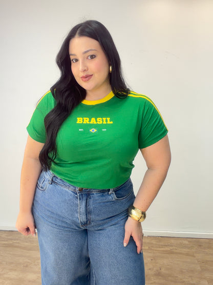 Camiseta do Brasil com Listra Bordada