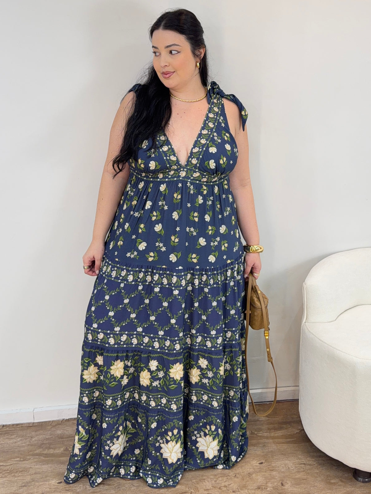 Vestido Longo Alça Jardim de Azaléias Farm