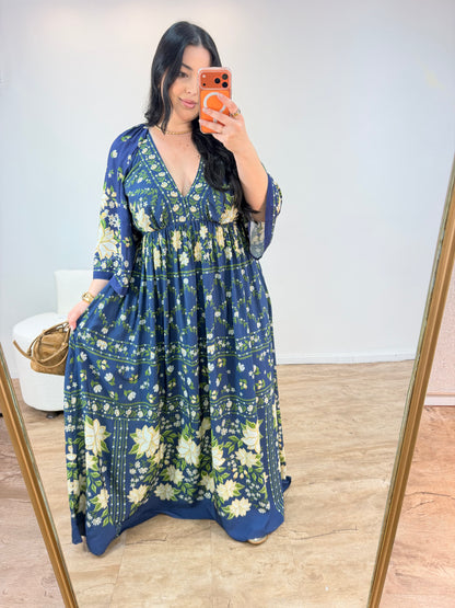 Vestido Longo Manga Jardim de Azaléias Farm