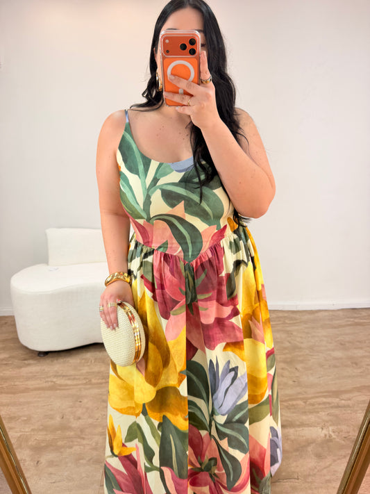 Vestido Cropped Estampado Chita Pintada Farm