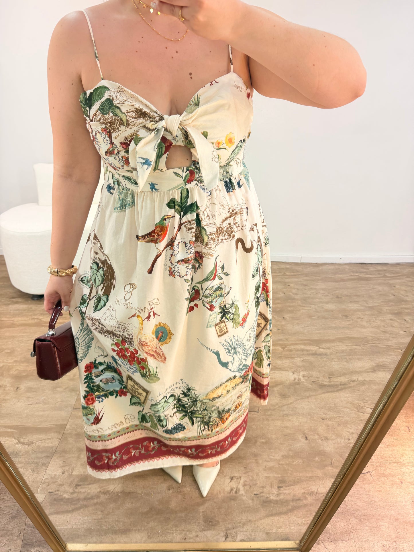 Vestido Longo Poesia Bege Seda Farm