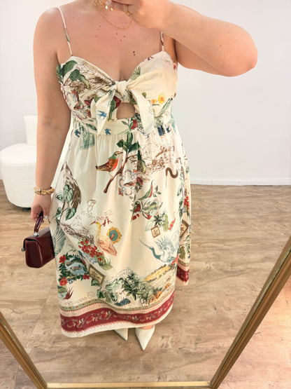 Vestido Longo Poesia Bege Seda Farm