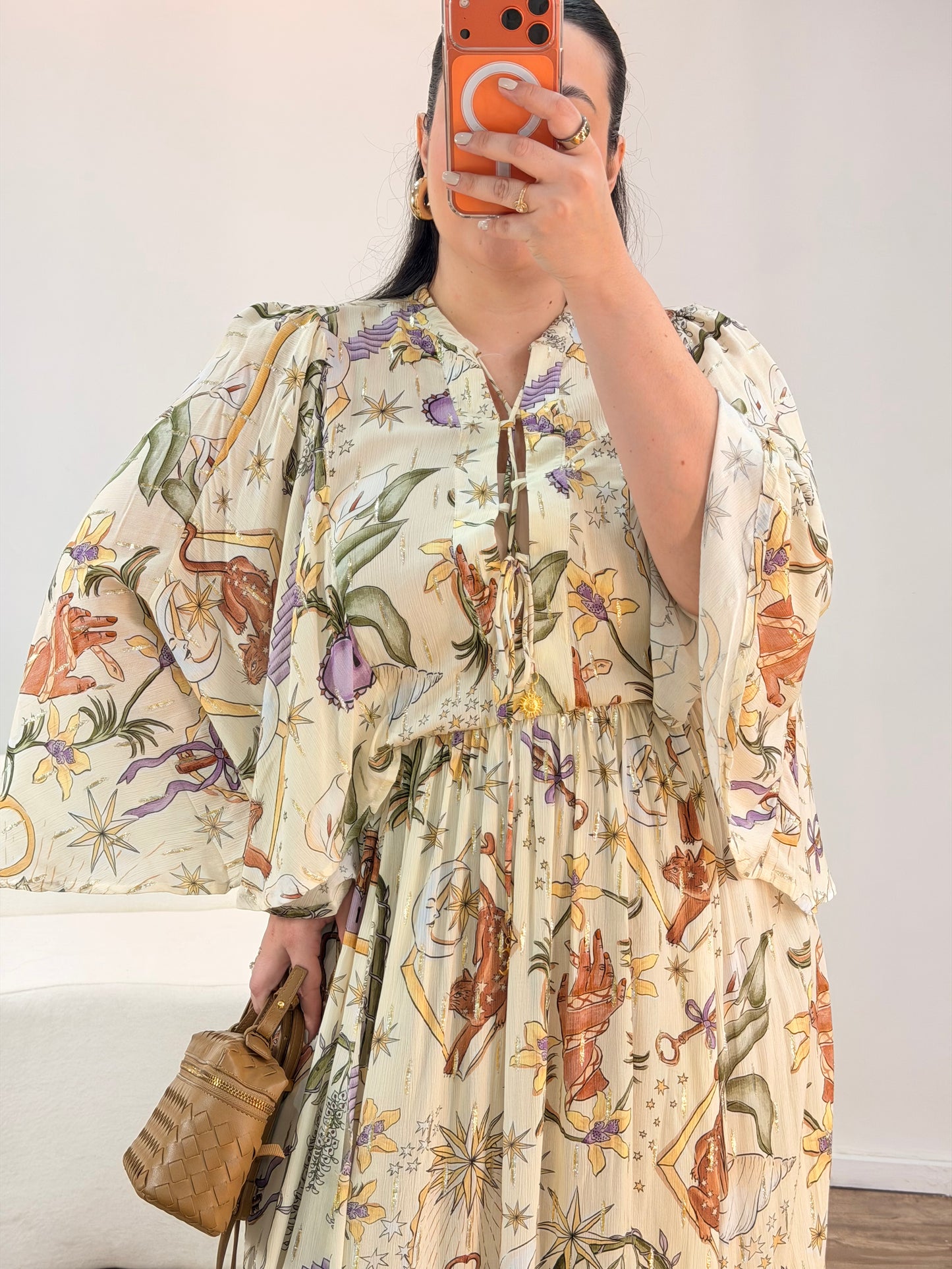 Vestido Longo Manga Estampado Tropical Místico Farm