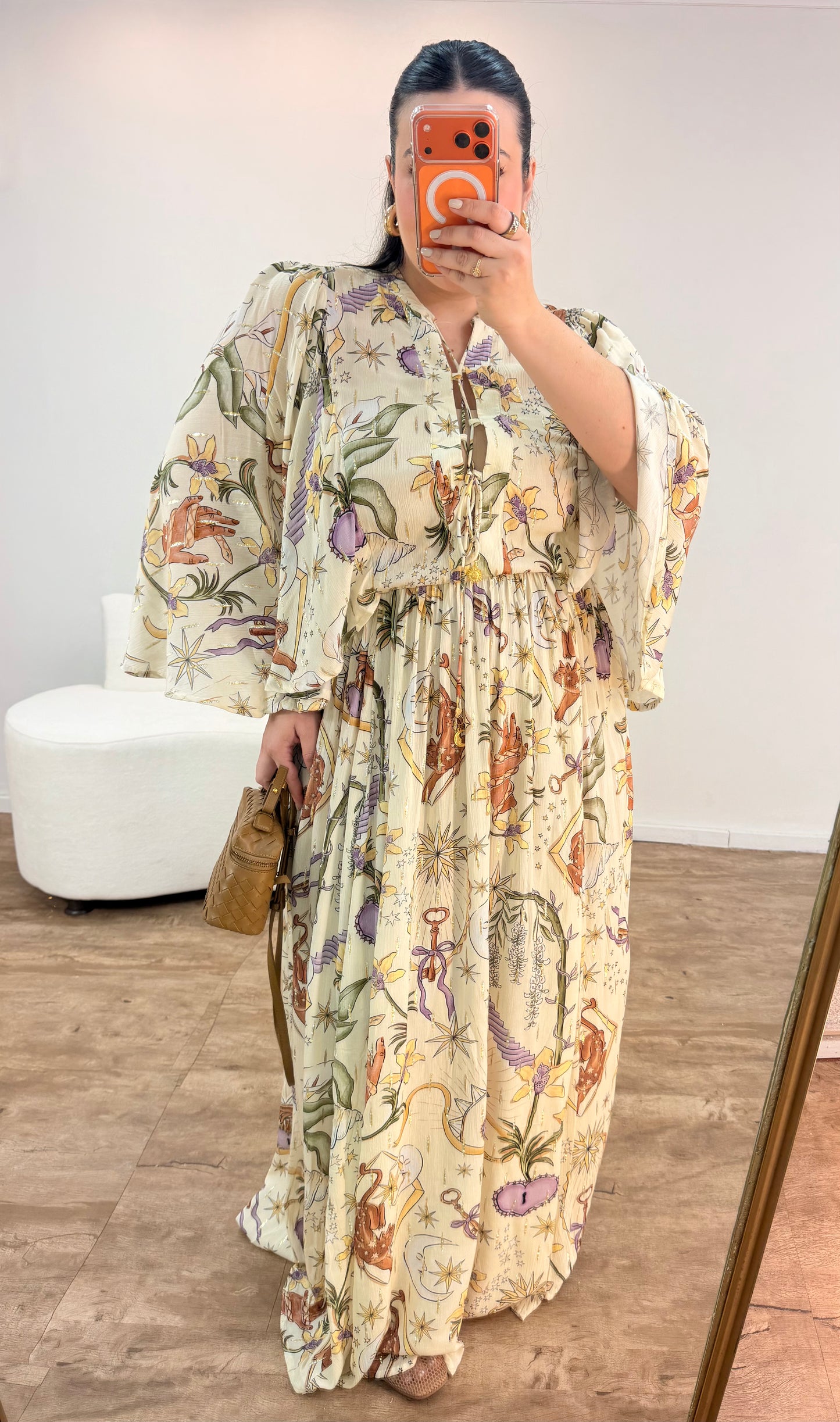 Vestido Longo Manga Estampado Tropical Místico Farm