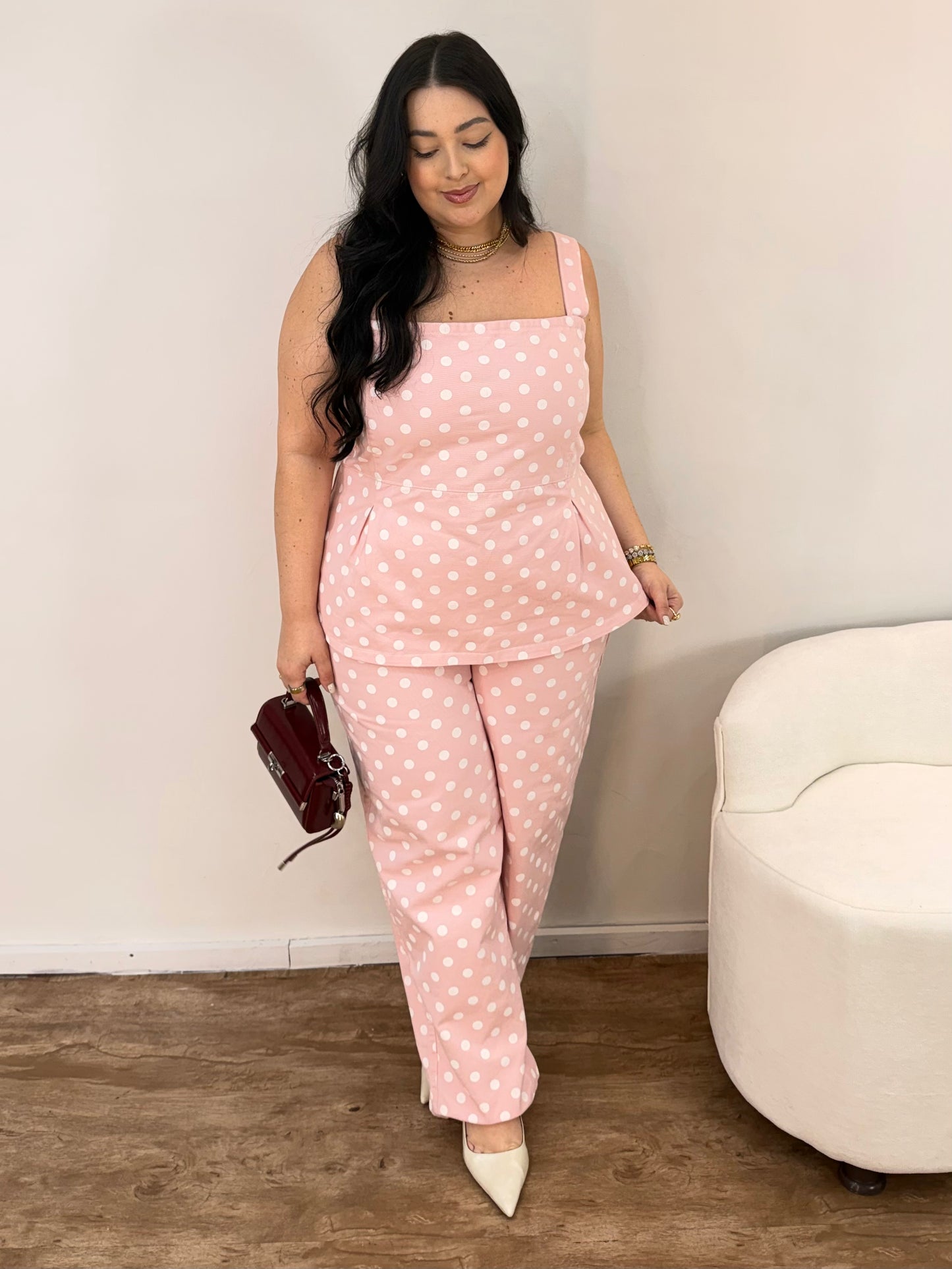 Conjunto Jeans Poá Rosa