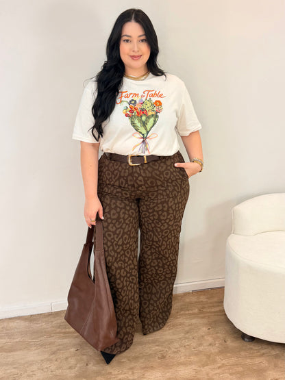 Calça Jeans Wide Leg Onça Marrom