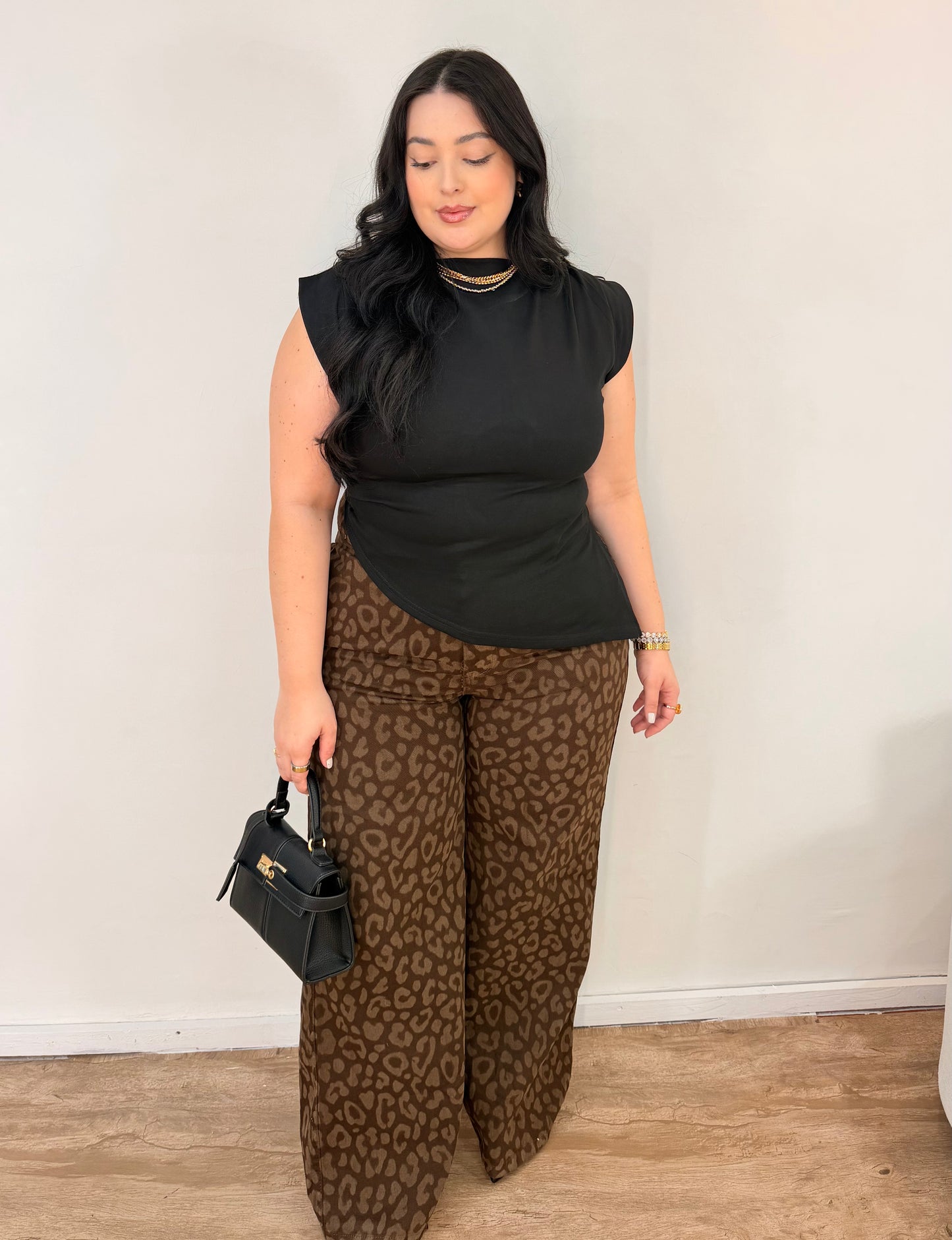 Calça Jeans Wide Leg Onça Marrom