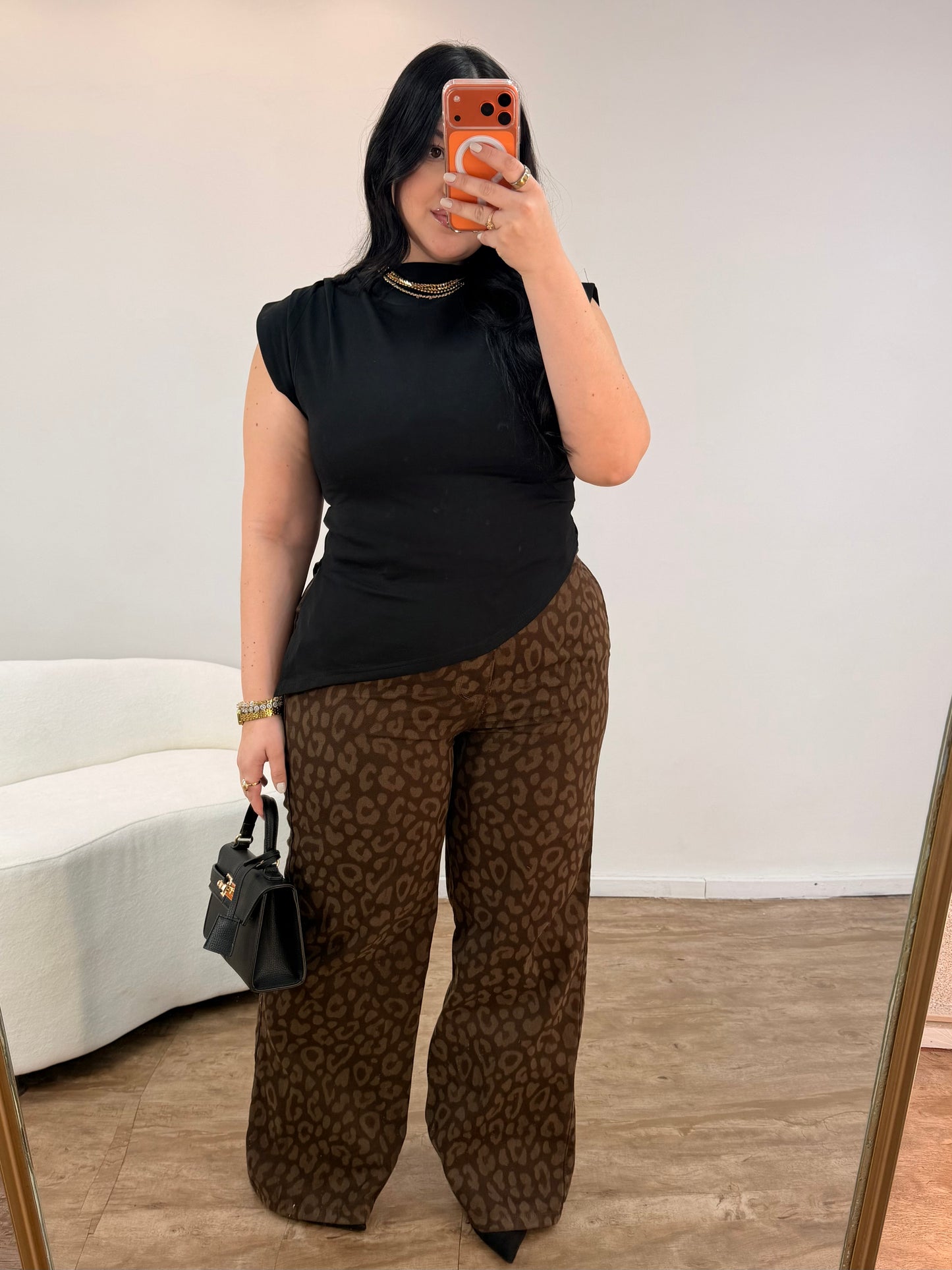 Calça Jeans Wide Leg Onça Marrom