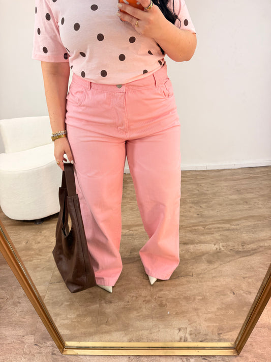 Calça Jeans Wide Leg Rosa Candy