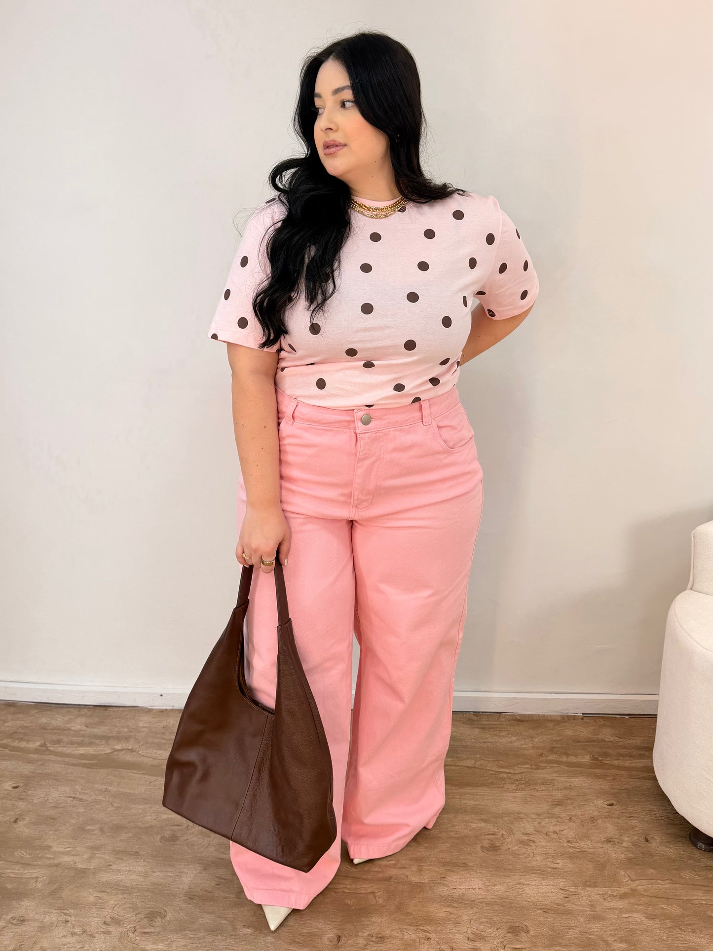 Calça Jeans Wide Leg Rosa Candy