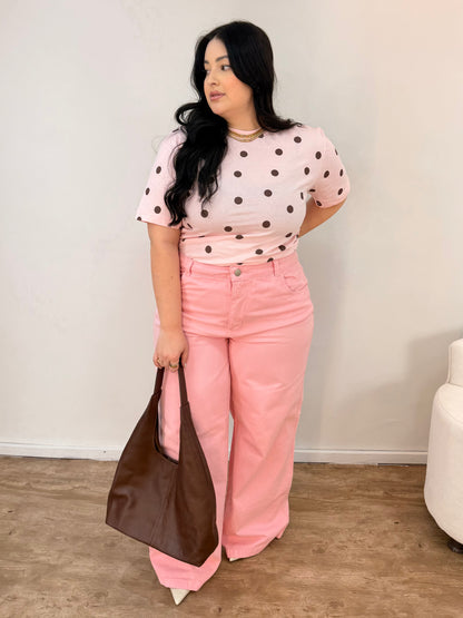 Calça Jeans Wide Leg Rosa Candy
