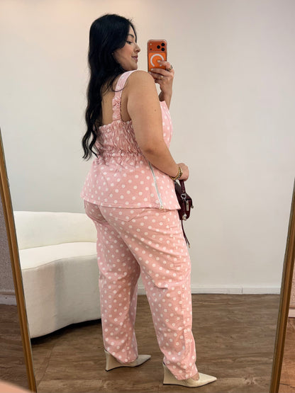 Conjunto Jeans Poá Rosa