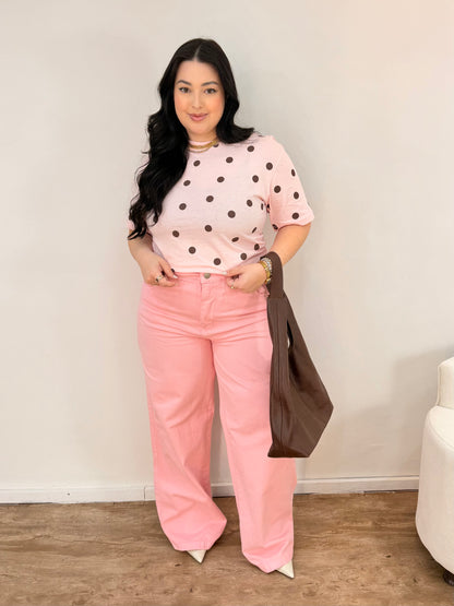 Calça Jeans Wide Leg Rosa Candy