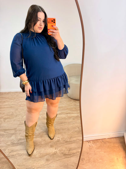 Vestido Curto de Babados em Chiffon de Seda Cibele