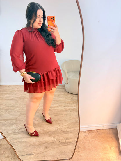 Vestido Curto de Babados em Chiffon de Seda Cibele