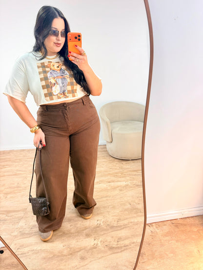 Cropped Feminino em Algodão Estampa Urso