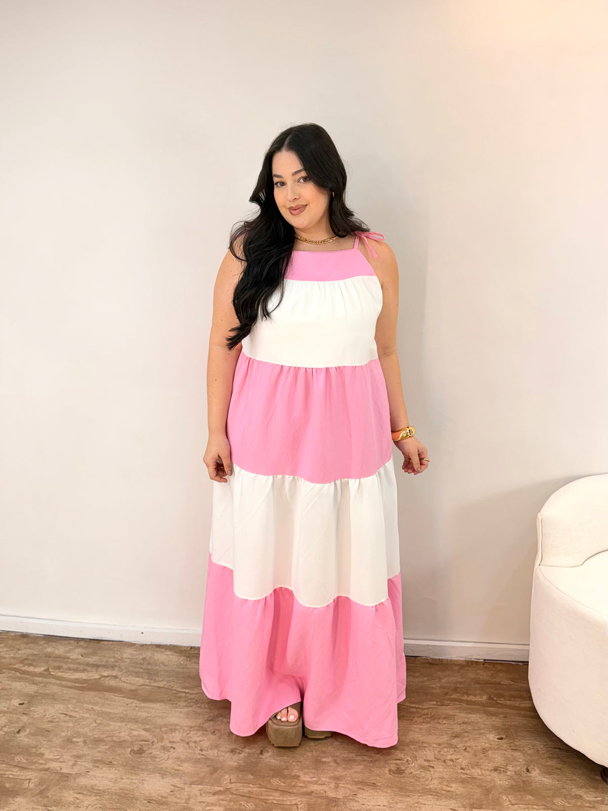 Vestido Longo com Alça Bicolor