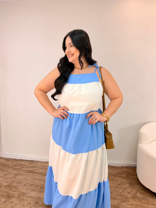 Vestido Longo com Alça Bicolor
