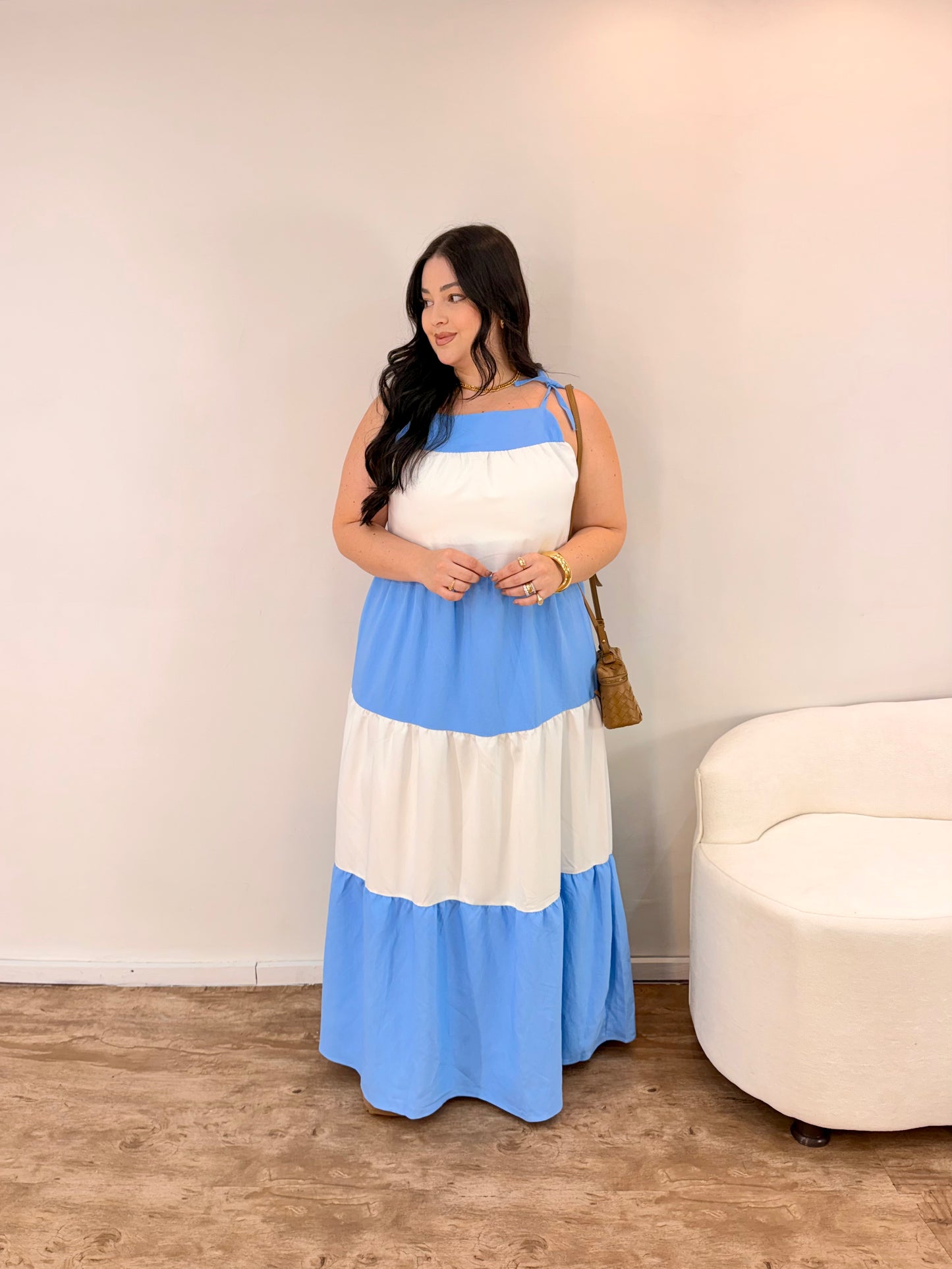 Vestido Longo com Alça Bicolor