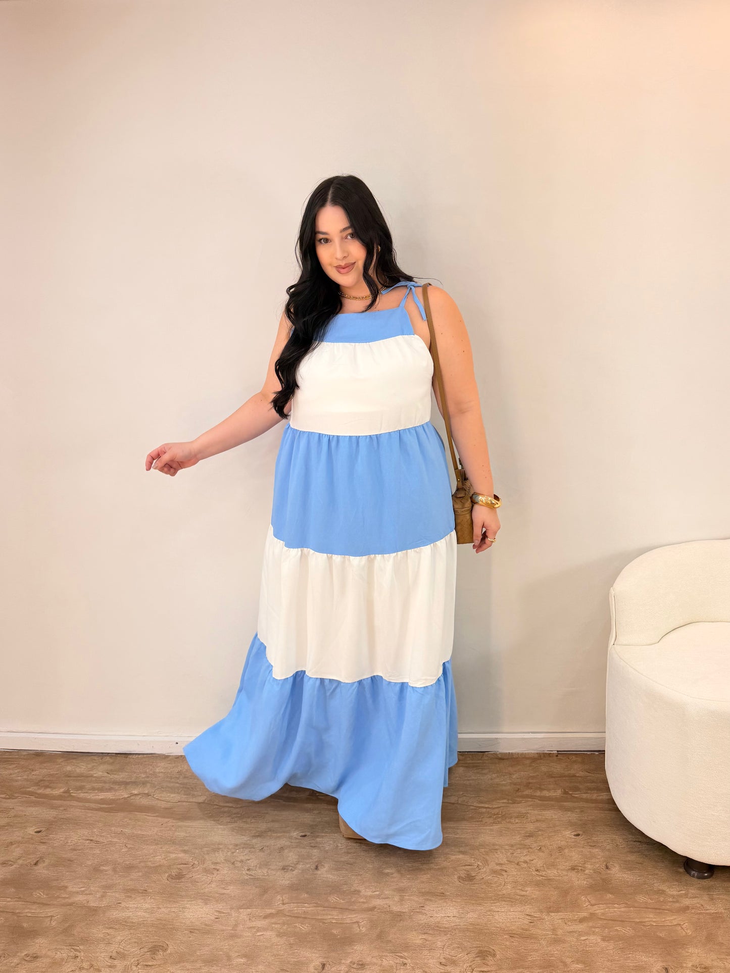 Vestido Longo com Alça Bicolor