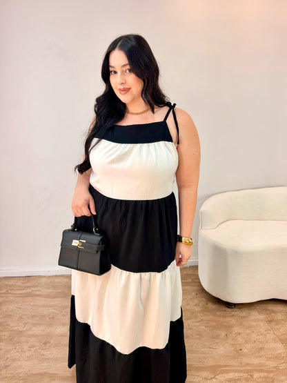 Vestido Longo com Alça Bicolor