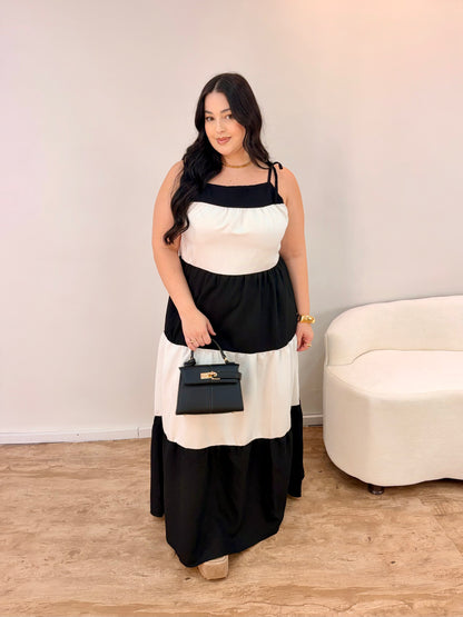 Vestido Longo com Alça Bicolor