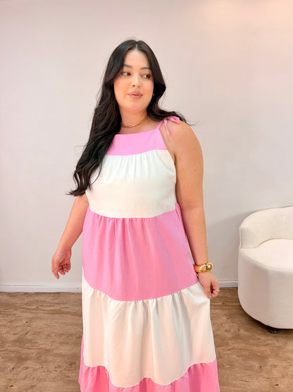 Vestido Longo com Alça Bicolor