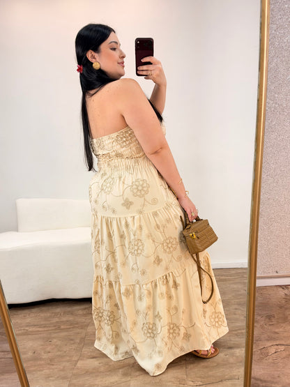 Vestido Longo Bordado Tomara que Caia Maitê