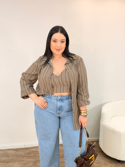 Conjunto Cropped e Camisa Listrado