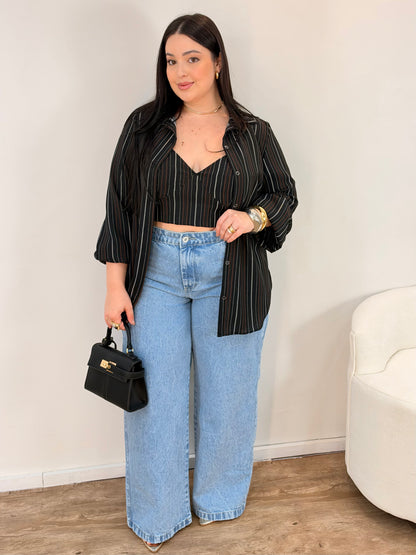 Conjunto Cropped e Camisa Listrado