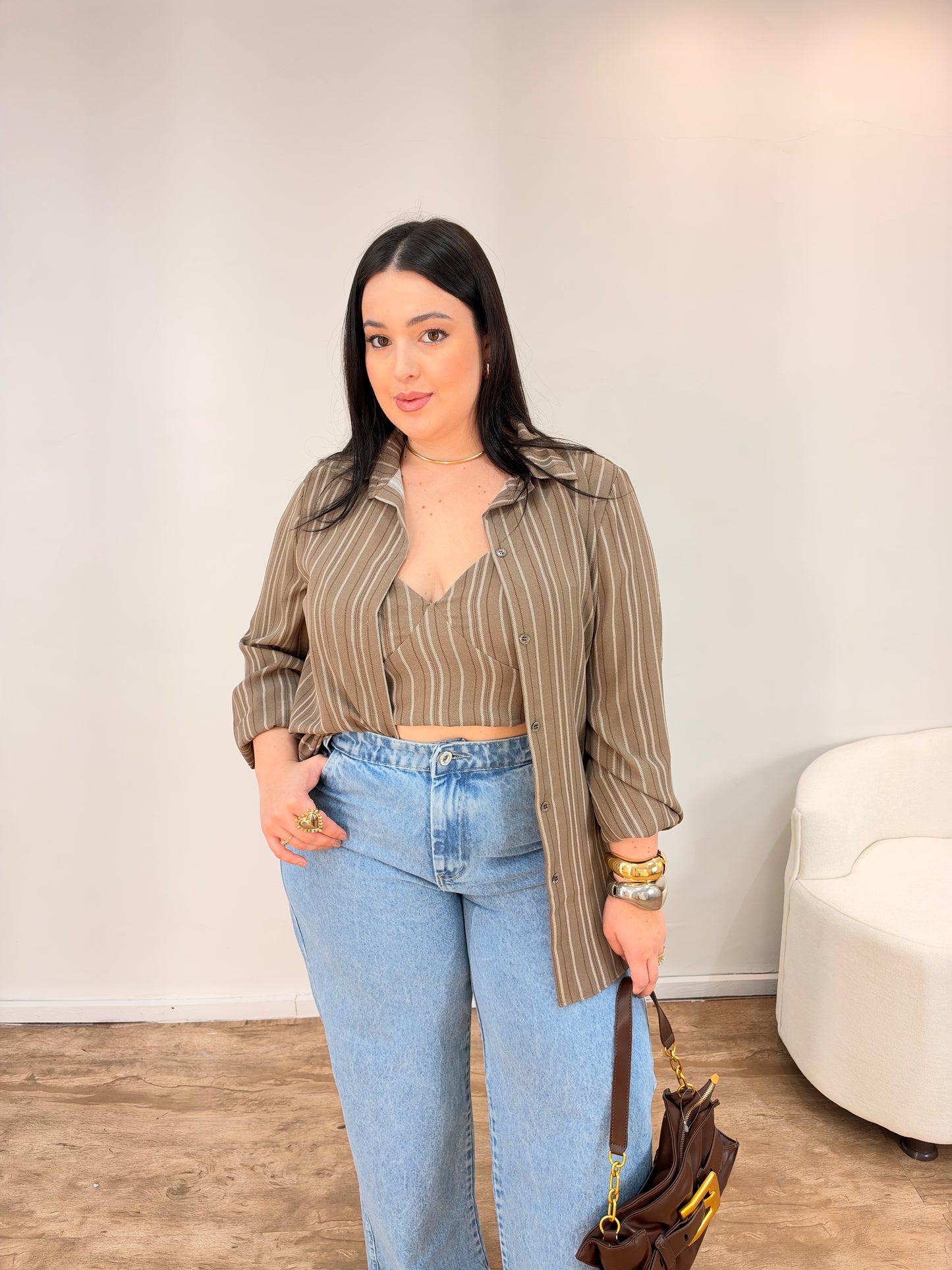 Conjunto Cropped e Camisa Listrado