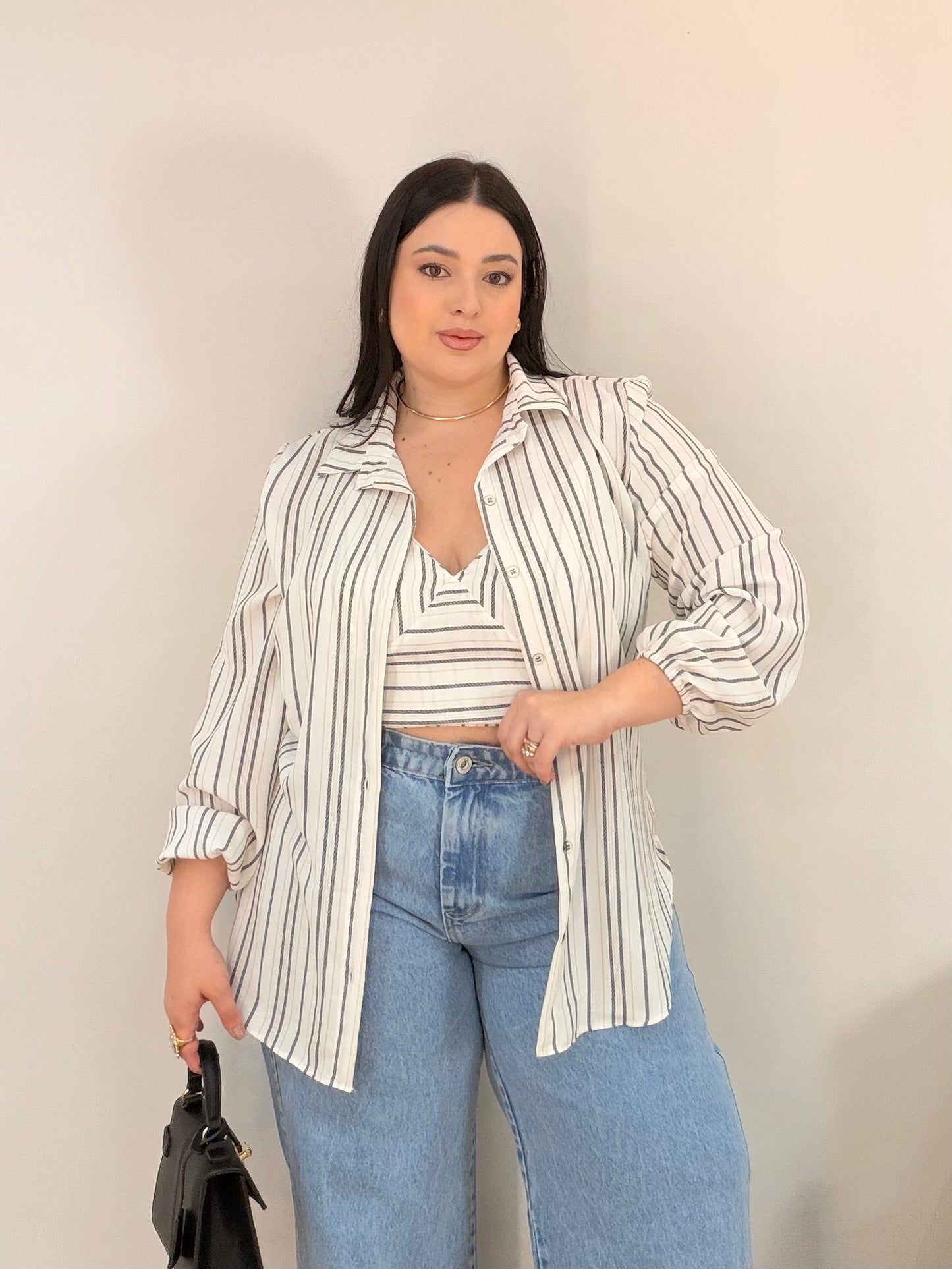 Conjunto Cropped e Camisa Listrado